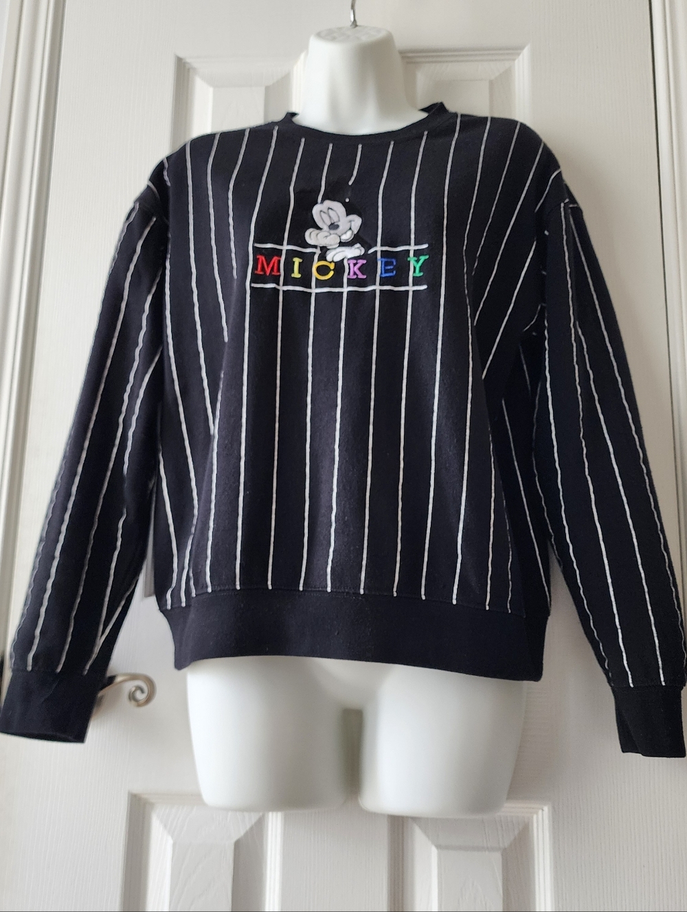 Mickey Embroidered Black Pinstripe Sweatshirt - Picture 9 of 12